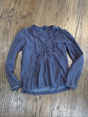 GAP Navy Printed Long-Sleeve Blouse with Pintuck Detail